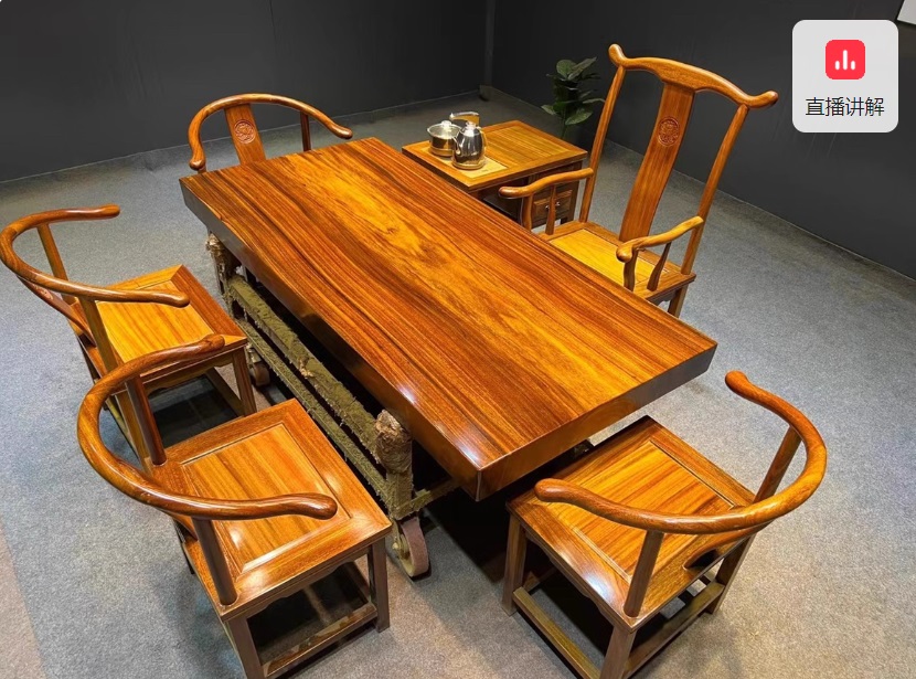 奥坎实木大板桌巴花茶桌黑檀胡桃木家具新中式原木茶台老板大班台